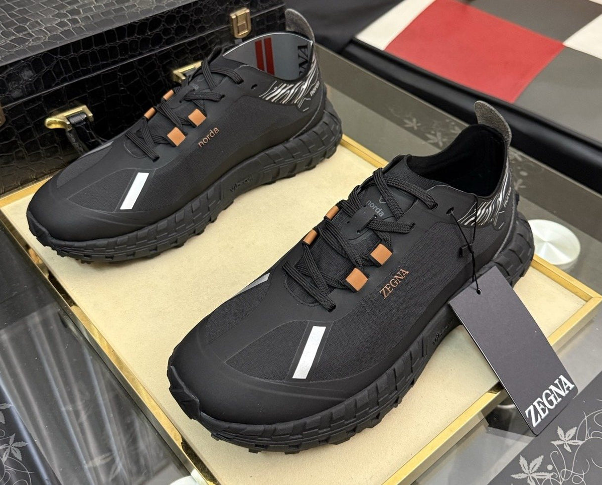 ZEGNA Black Trail Running Shoes with Orange Accents