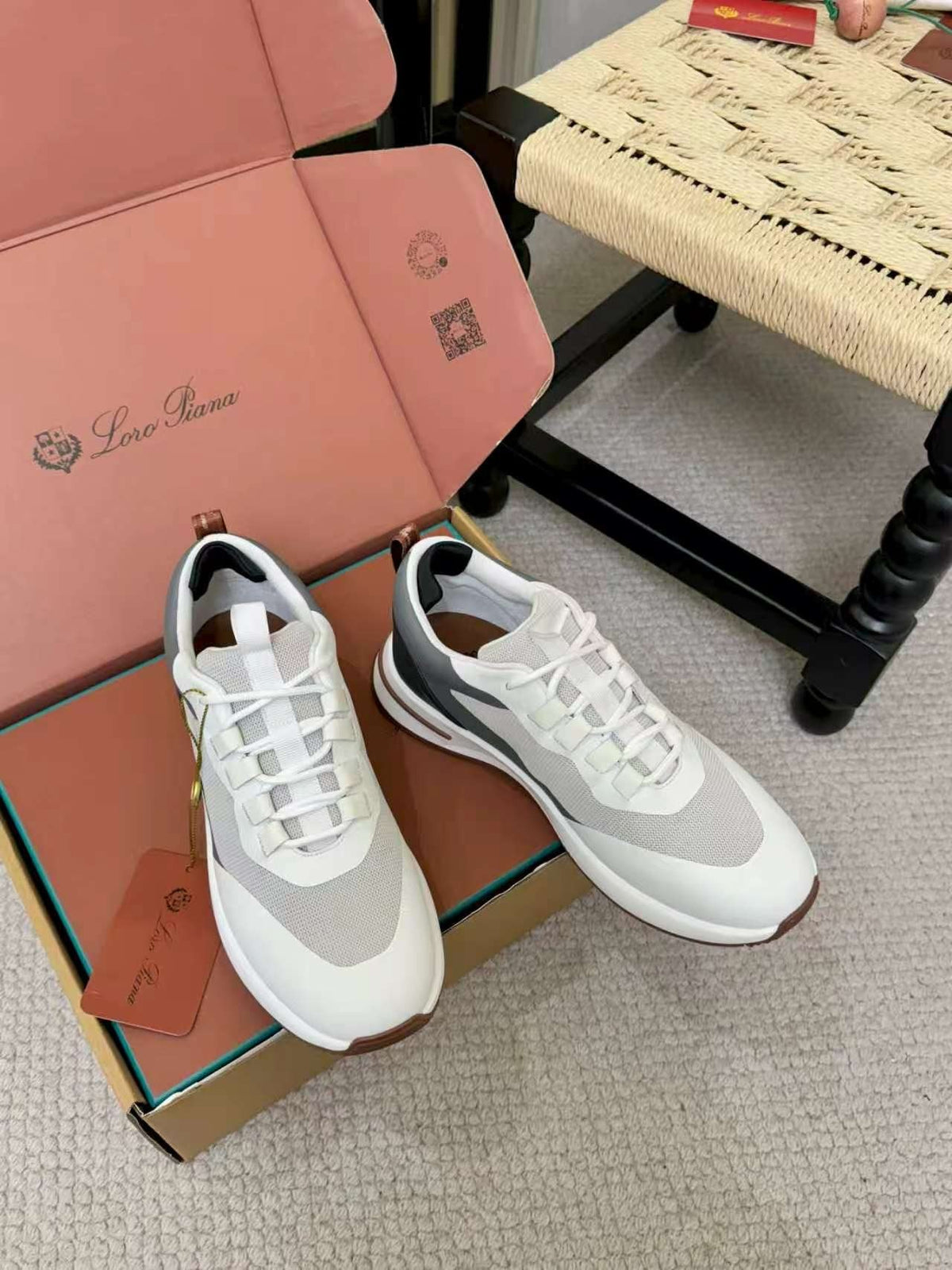 Loro Piana Men's White & Gray Low-Top Sneakers