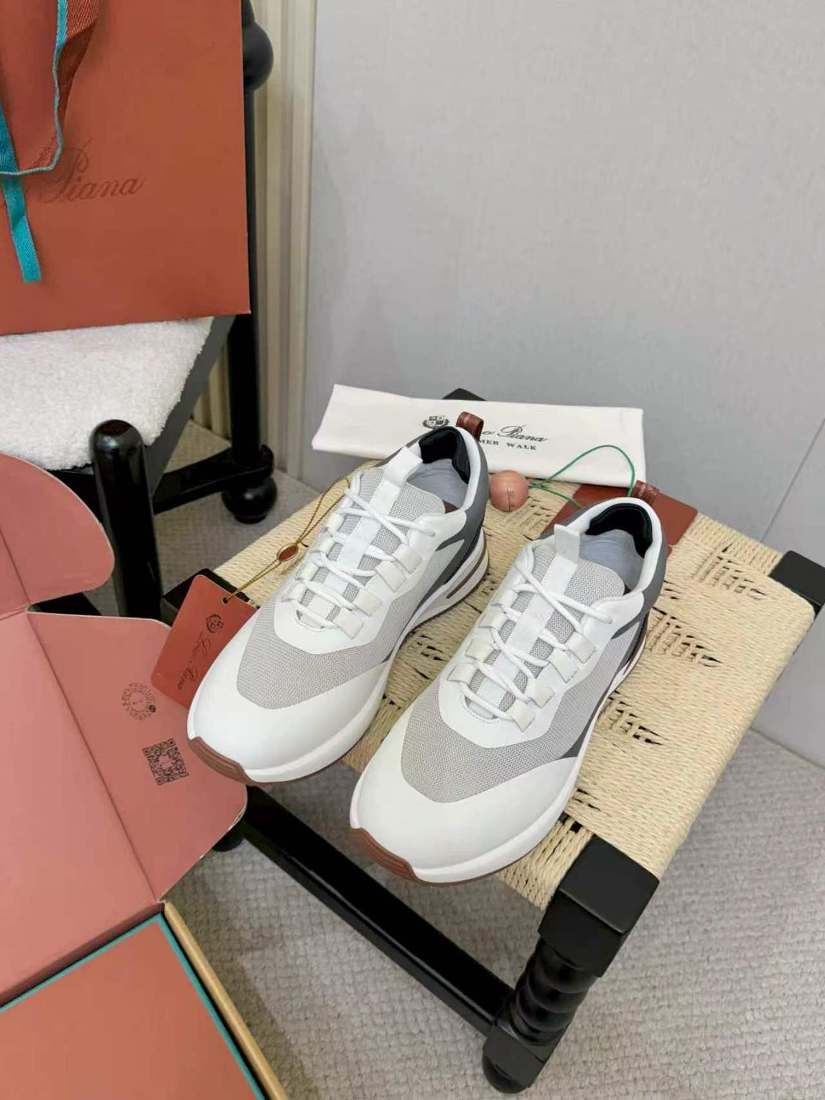 Loro Piana Men's White & Gray Low-Top Sneakers