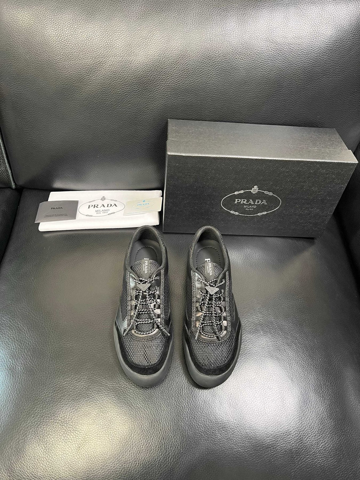 Prada Men's Black and Charcoal Low-Top Sneakers
