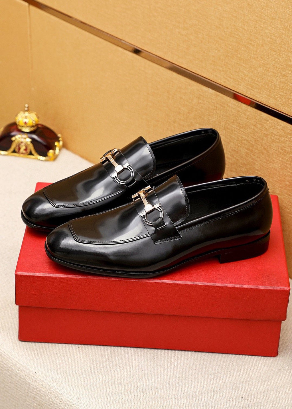 Ferragamo Black Buckle Loafers - Metallic Vamp Buckle