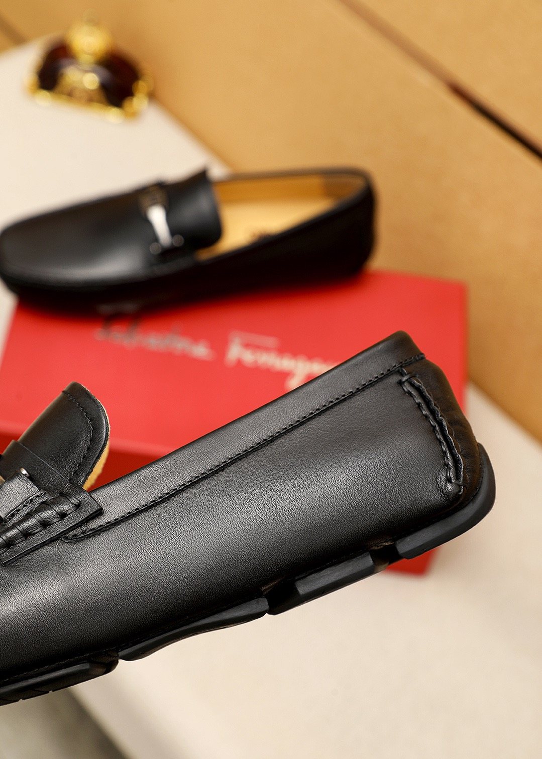 Ferragamo Black Metal-Trim Loafers