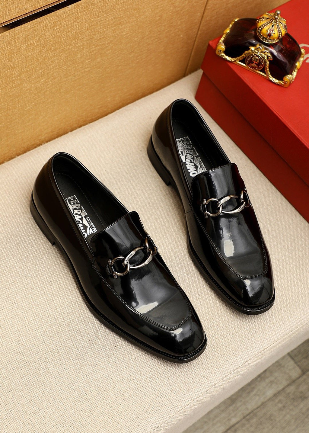 Ferragamo Black Metal-Accent Loafers - Rounded Toe