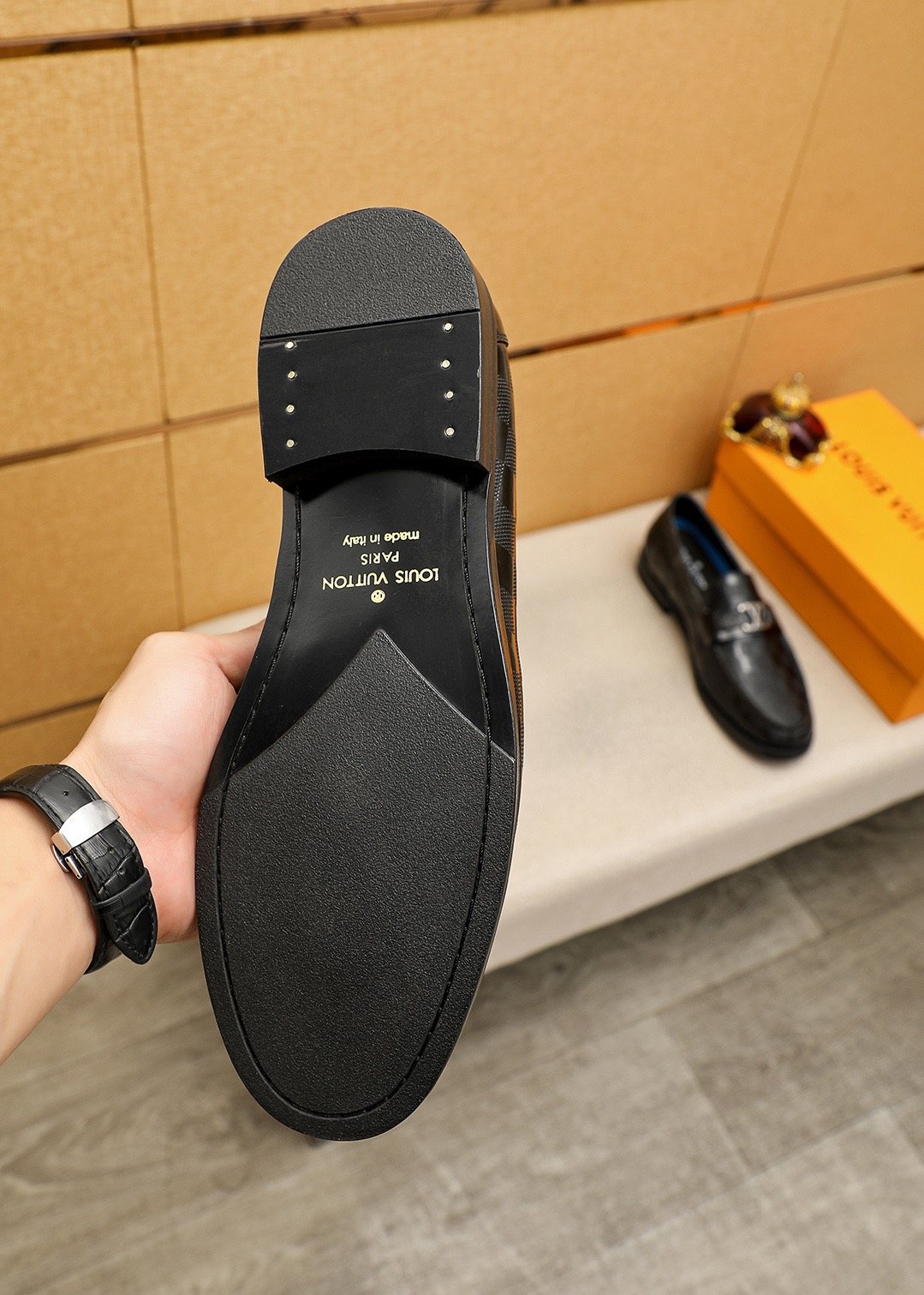 Louis Vuitton Black and Dark Gray Check Loafers