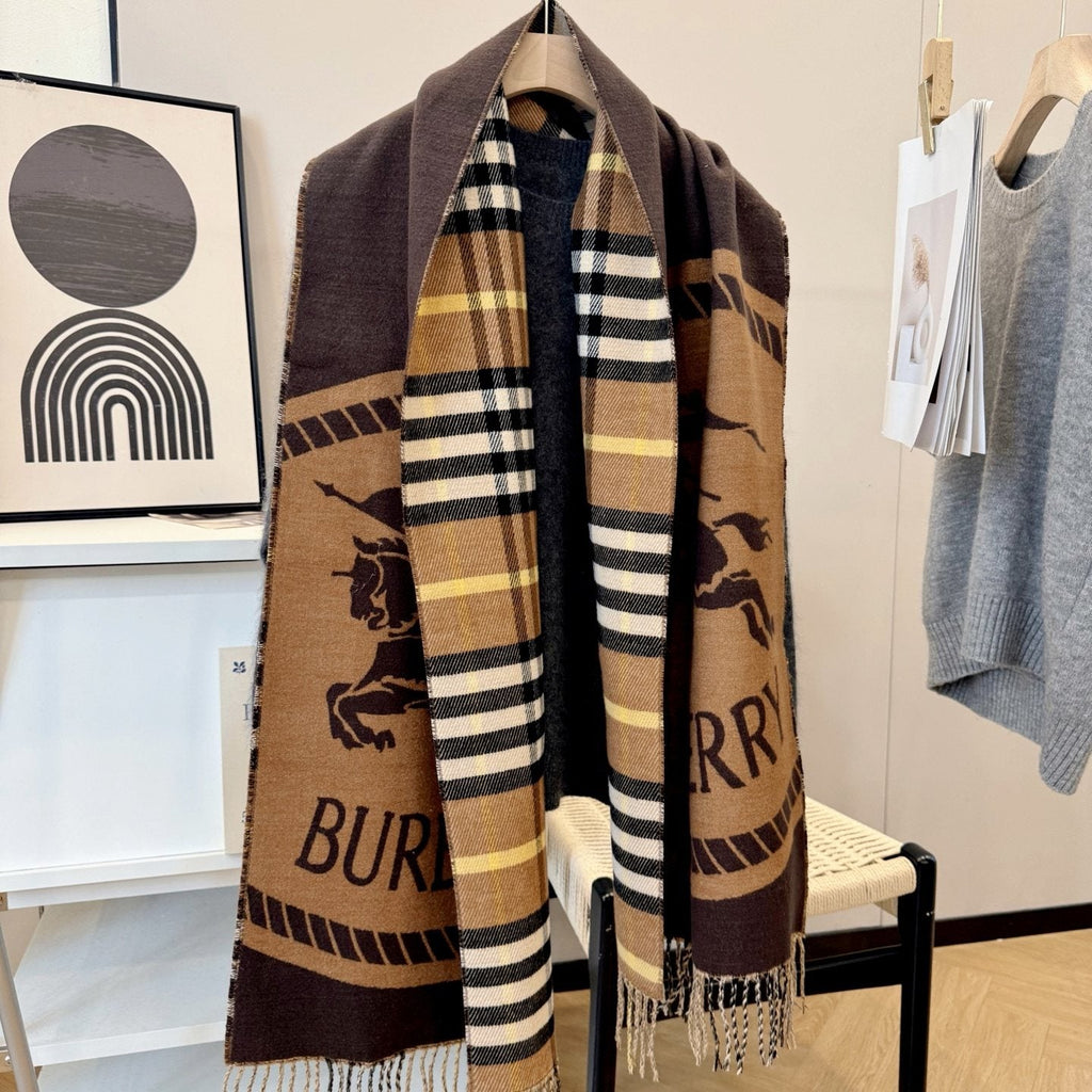 Burberry Brown Plaid Fringe Scarf