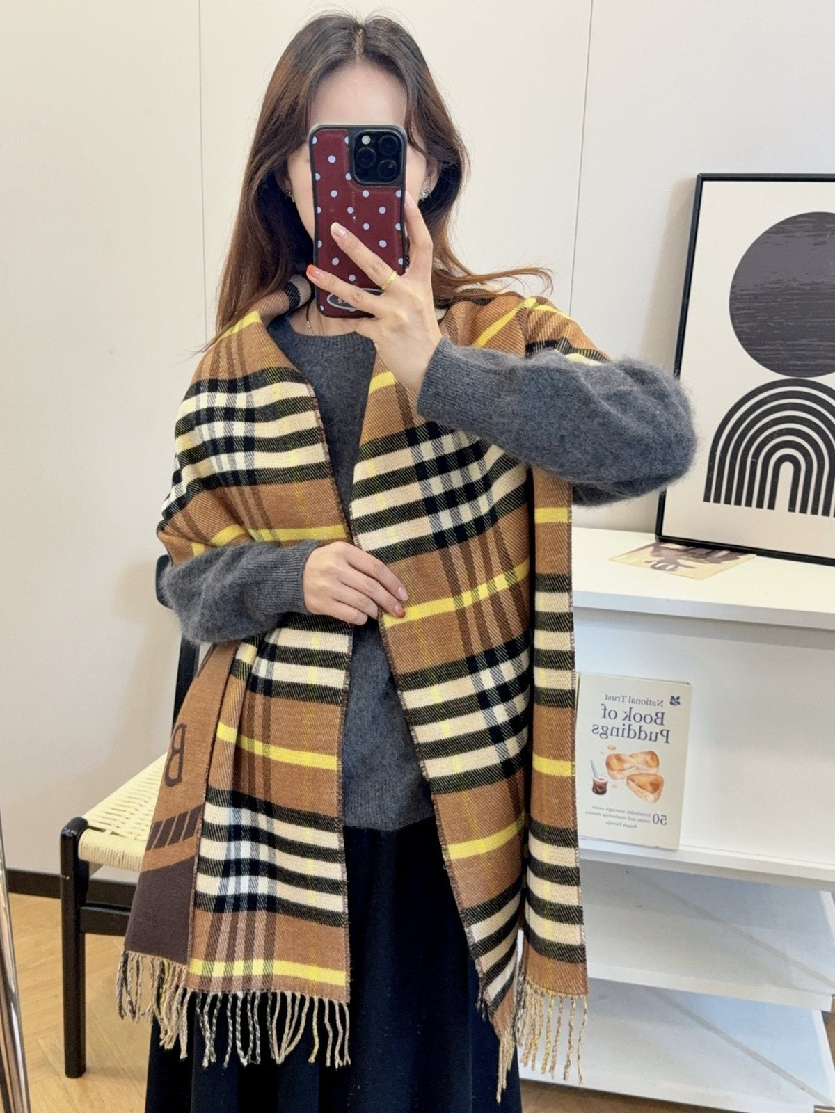 Burberry Brown Plaid Fringe Scarf