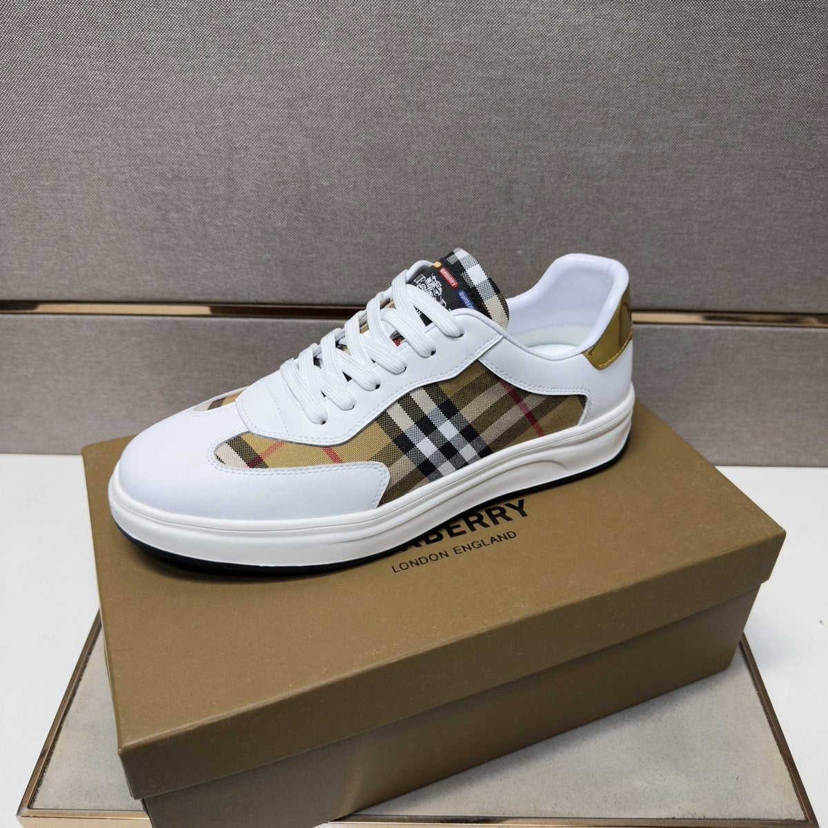 Burberry Plaid-Panel Low-Top Sneakers