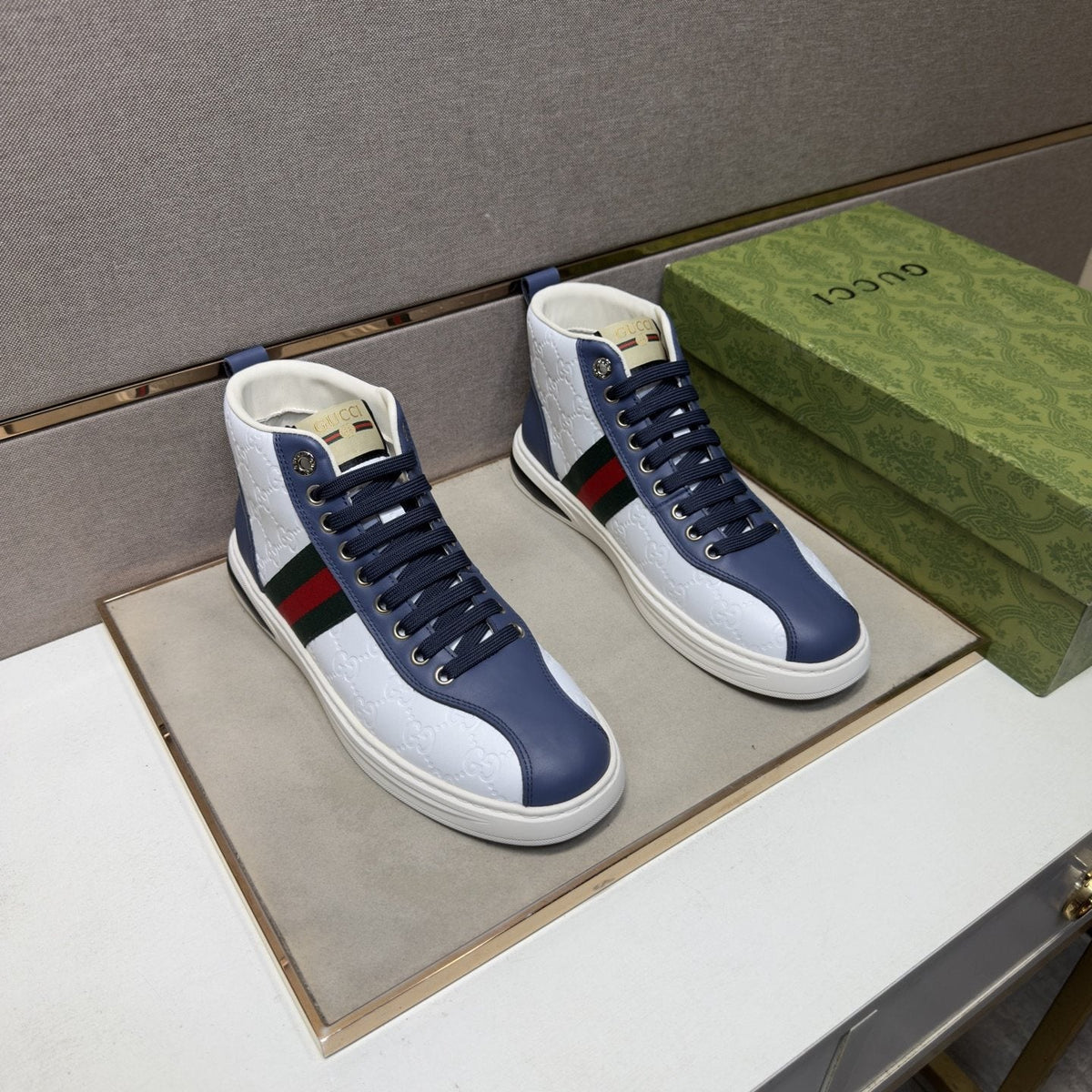 Gucci Green and Red Stripe High-Top Sneakers