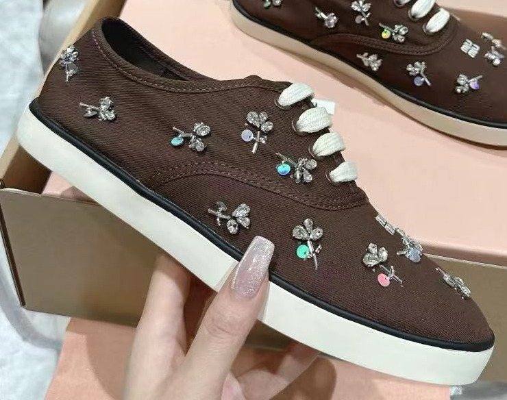 Miu Miu Floral Rhinestone Canvas Sneakers