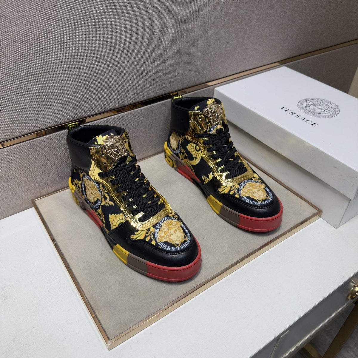 Versace Men's Gold High-Top Sneakers