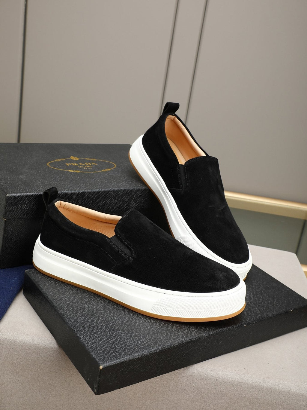 Prada Leather Slip-On Sneakers