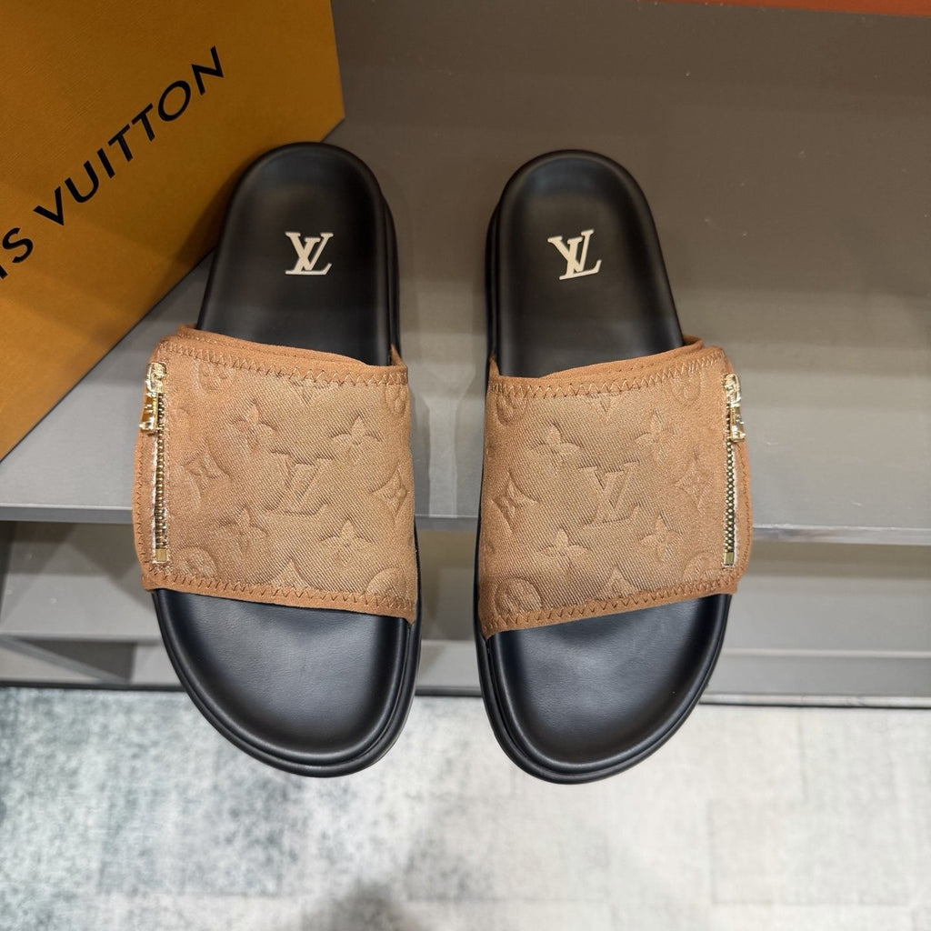 Louis Vuitton Embossed Zip Slide Sandals