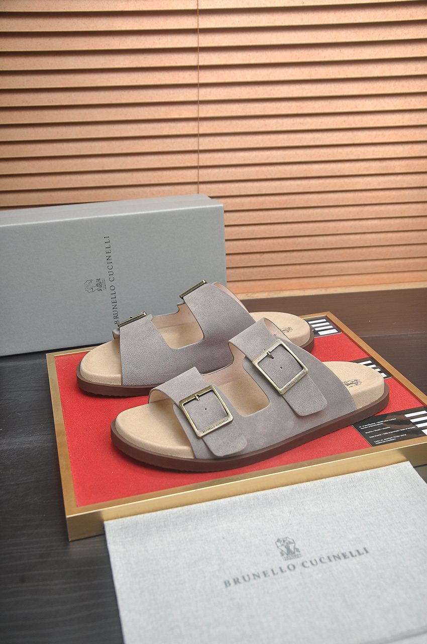 Brunello Cucinelli Double-Buckle Slide Sandals