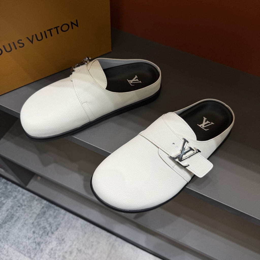 Louis Vuitton Men's Buckled Monogram Mule Shoes