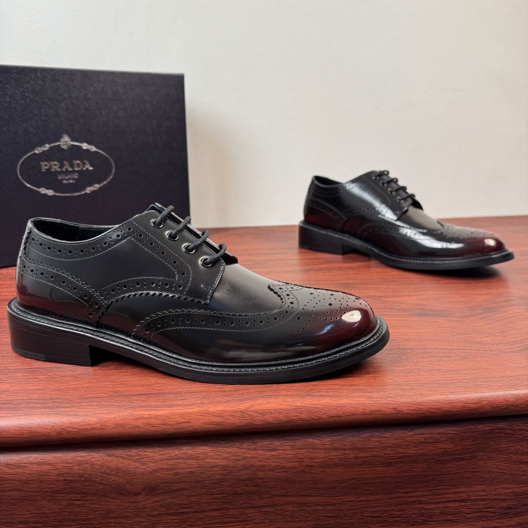 Prada Men's Burnished Brogue Derby Shoes