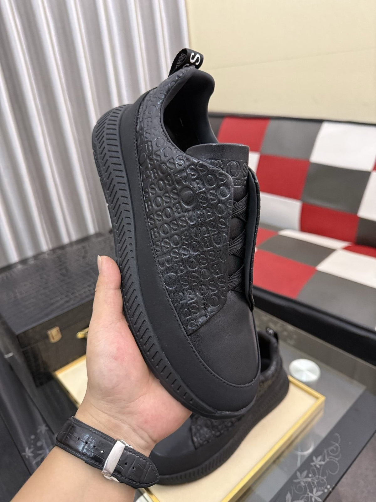 BOSS Men's Textured Slip-On Sneakers