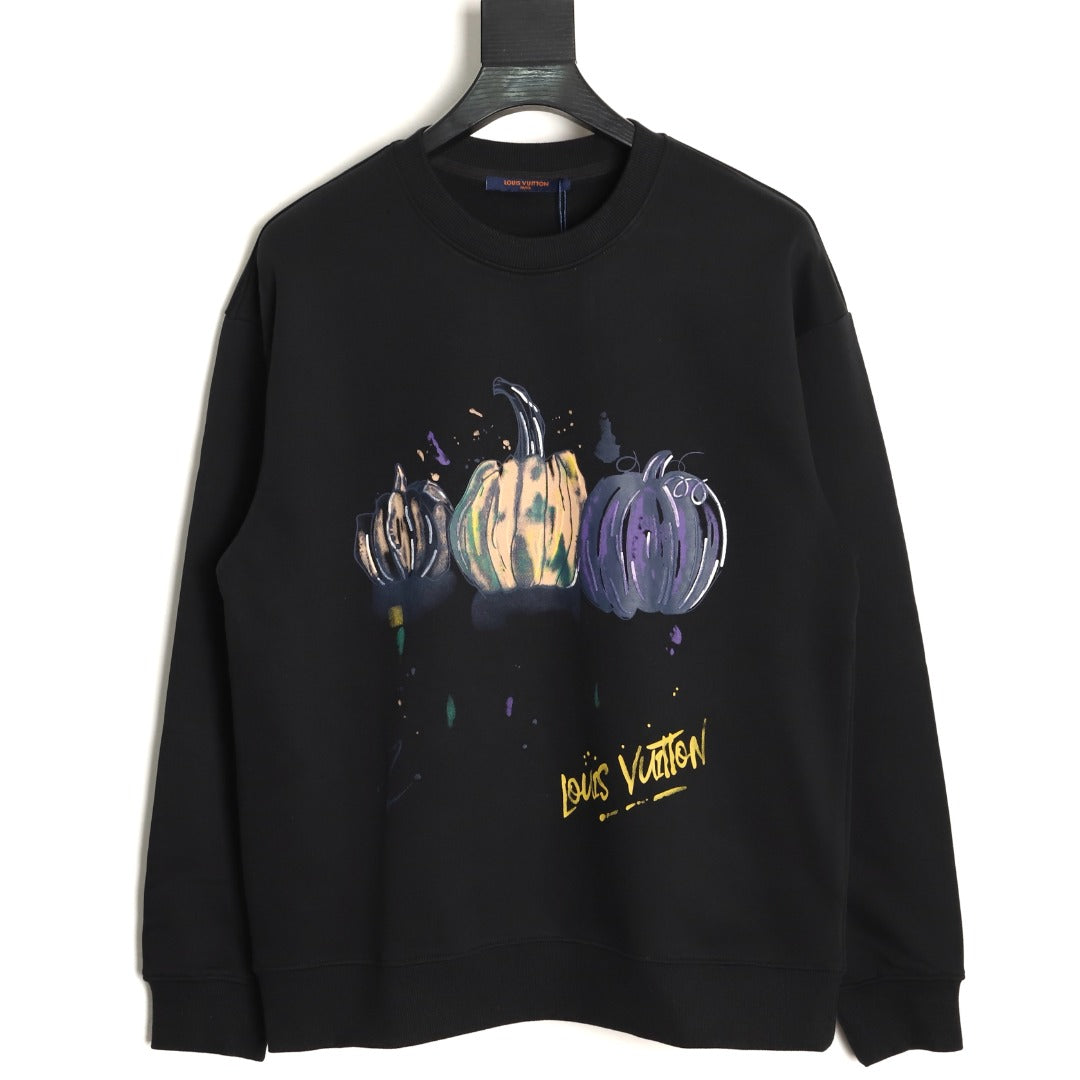 Louis Vuitton Sketch-Style Pumpkin Graphic Crewneck Sweatshirt - Black
